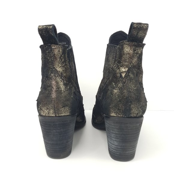 Wittner Wasson Suede Cowboy Boot Black Gold Sparkle Star Block Heel Size 37 - Picture 6 of 13